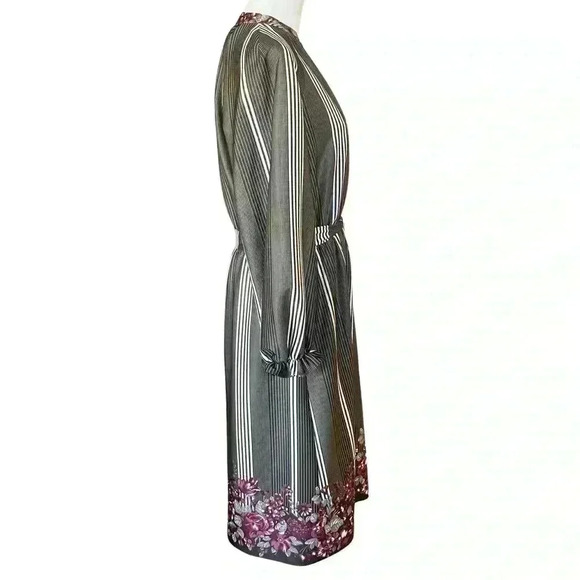 Vintage 70s Bohemian Checkaberry Grey Green Floral Long Sleeve Maxi Dress. Sz L - Picture 6 of 13